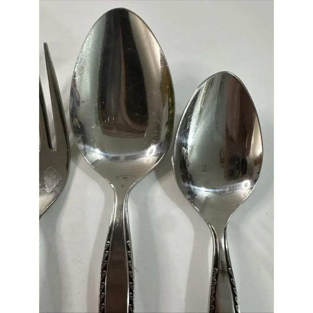 Vintage National Stainless GRANADA Flatware Set 35 Pc MCM Silverware - 7 Place